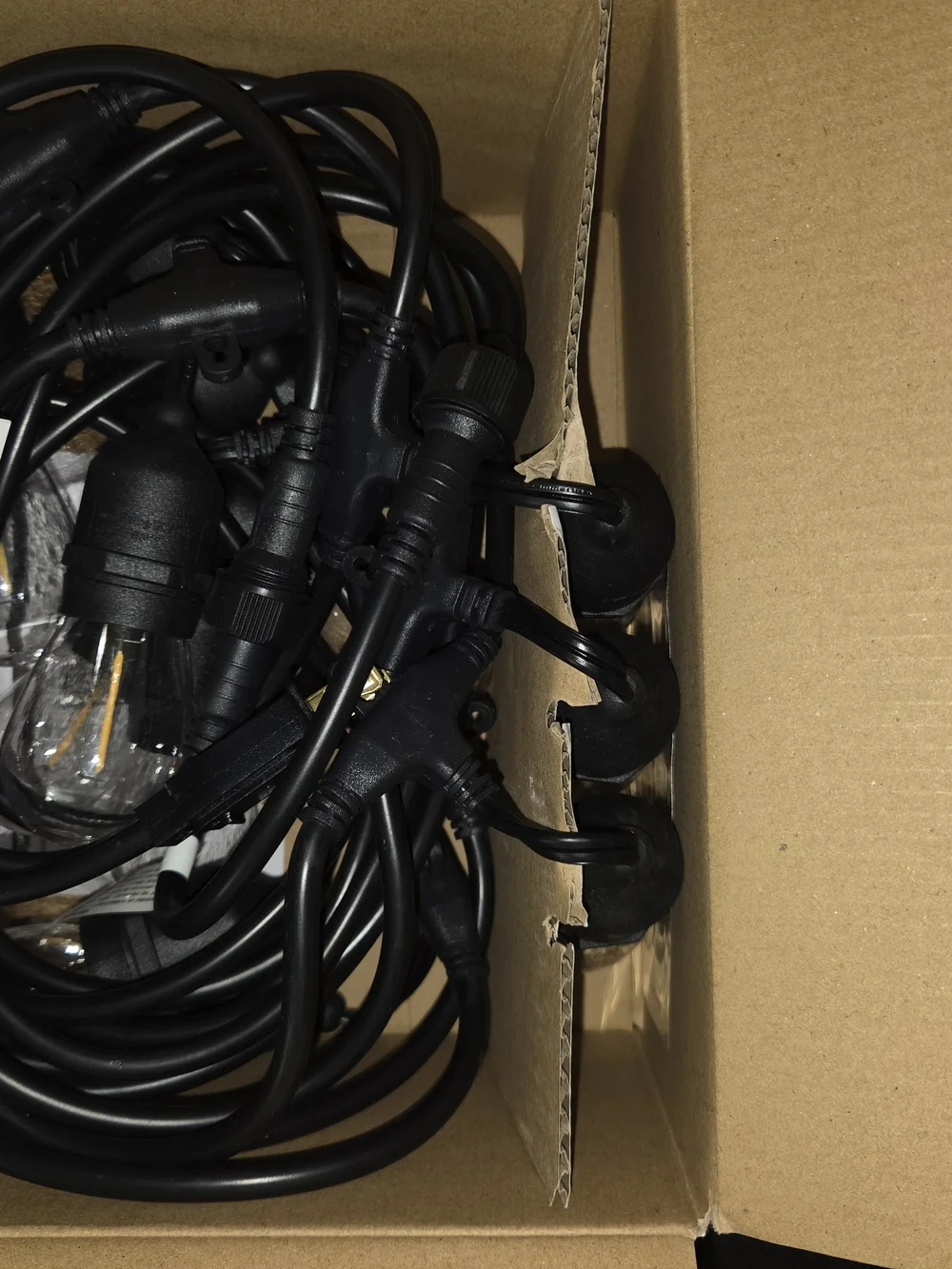 Plug-In String Light 24FT 12 Sockets - Black Cord with Warm Bulbs